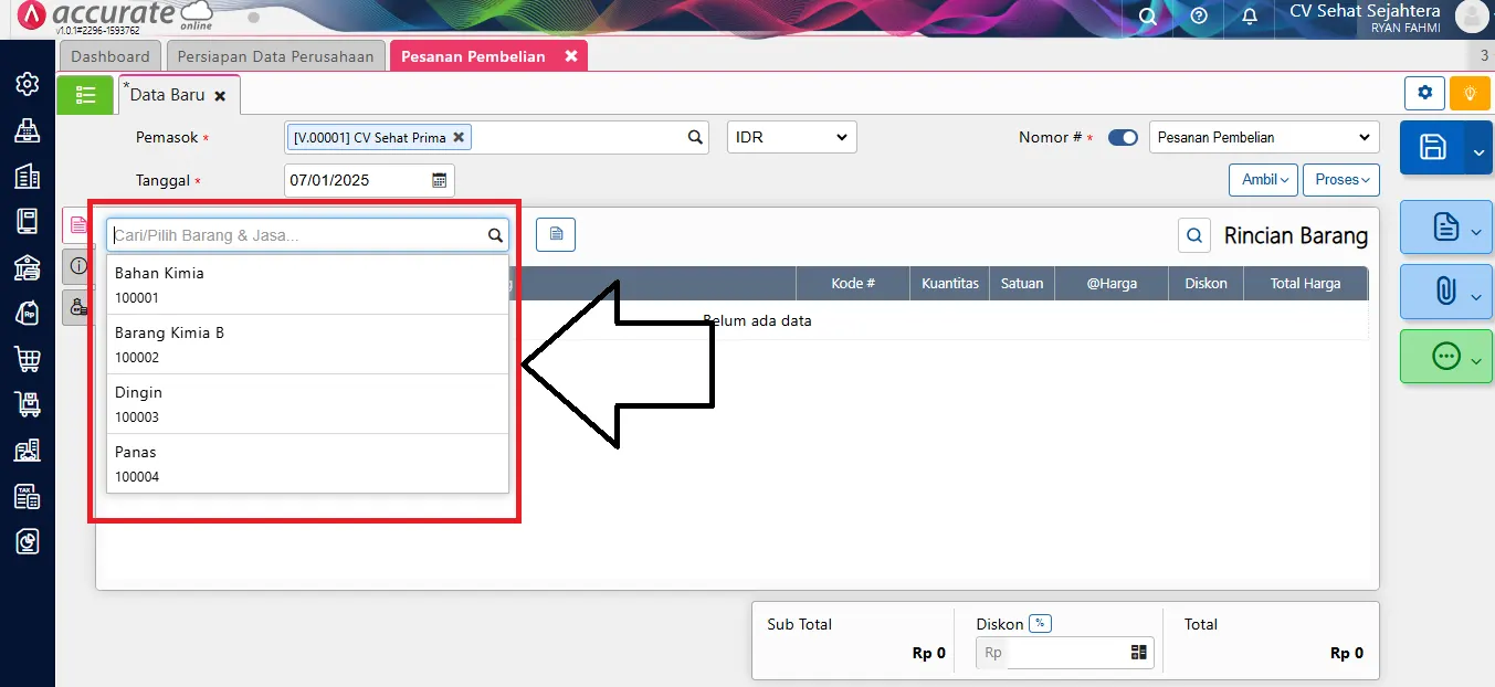 membuat pesanan pembelian Accurate Online